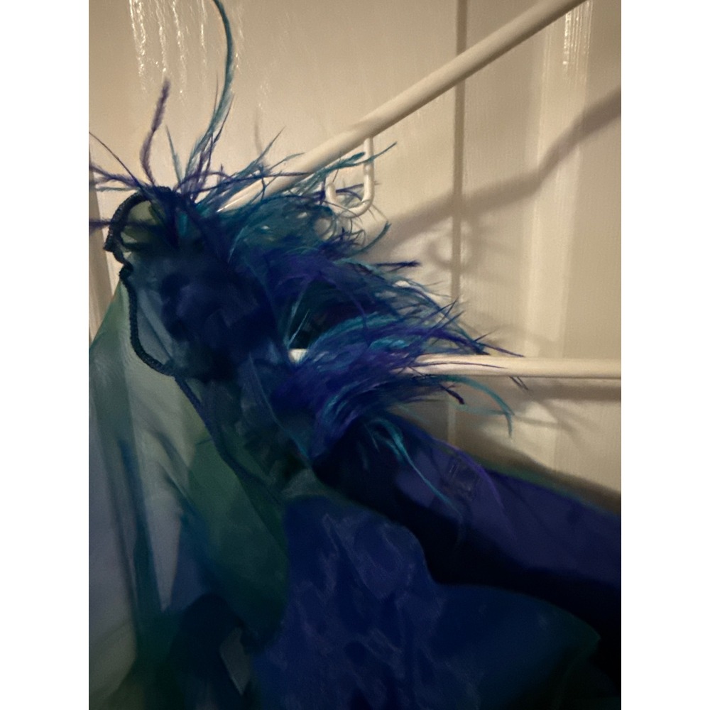 NWT Blue Green Watercolor Organza Maxi Dress Feather fairycore gala mermaid - Picture 3 of 9